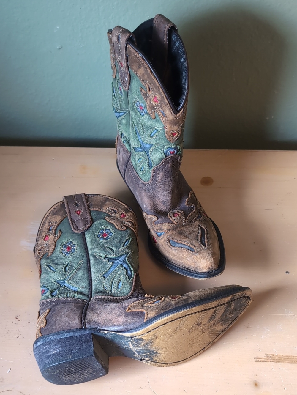 Dan Post Green and Brown Embroidered Western Boots